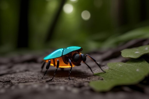 Les lucioles brillent dans la forêt la nuit.