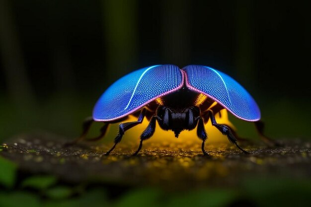 Les lucioles brillent dans la forêt la nuit.