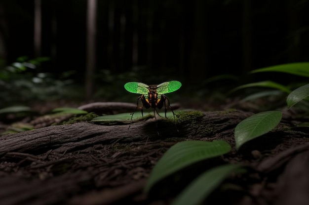 Les lucioles brillent dans la forêt la nuit.