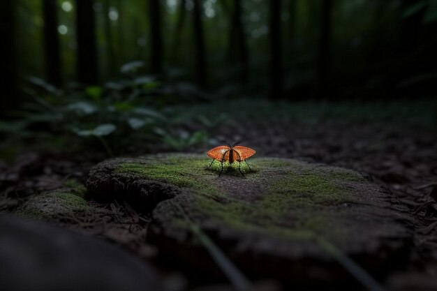 Les lucioles brillent dans la forêt la nuit.