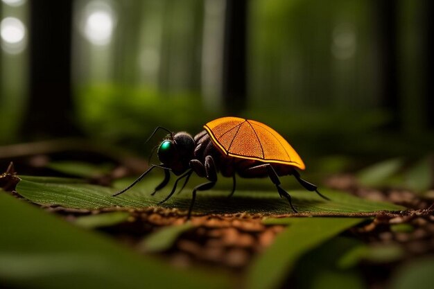 Les lucioles brillent dans la forêt la nuit.