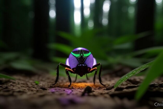 Les lucioles brillent dans la forêt la nuit.