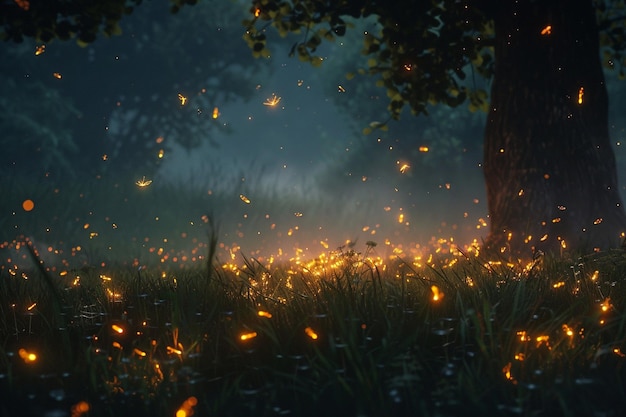 Photo les lucioles dansent dans l'obscurité d'une nuit d'été