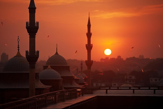 La lueur du coucher du soleil sur les minarets des mosquées
