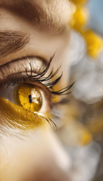 Photo la lueur du soleil explore le rayonnement des yeux jaunes