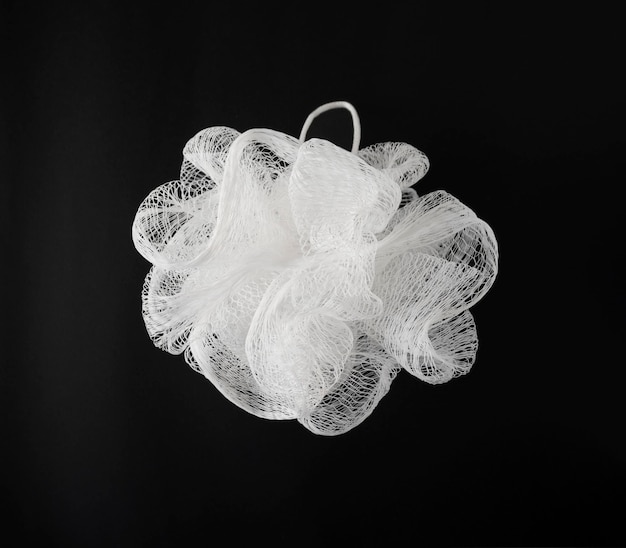 Luffa de douche blanc sur fond noir Éponge de bain