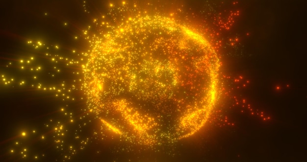 Lumière abstraite de sphère ronde jaune orange lumineuse brillante des rayons d'énergie et des vagues magiques