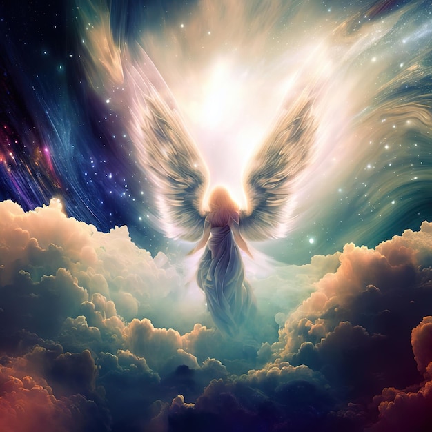 La lumière de l'ange gardien veille sur votre paire d'ailes d'ange dorées avec une lumière vive entre