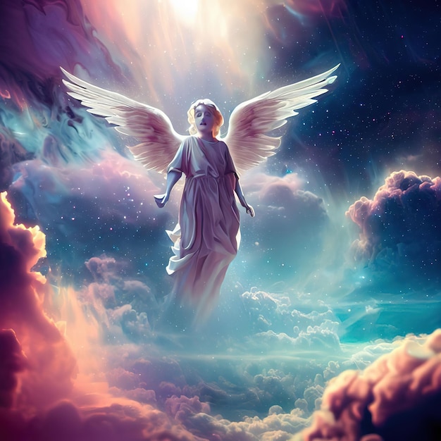 La lumière de l'ange gardien veille sur votre paire d'ailes d'ange dorées avec une lumière vive entre