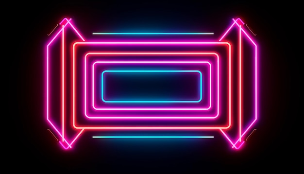 Lumière au néon abstraite sur fond sombre dans un rectangle carré et des formes différentes