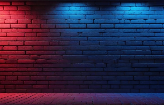 Lumière au néon rouge et bleue sur fond de mur de brique Arrière-plan abstrait