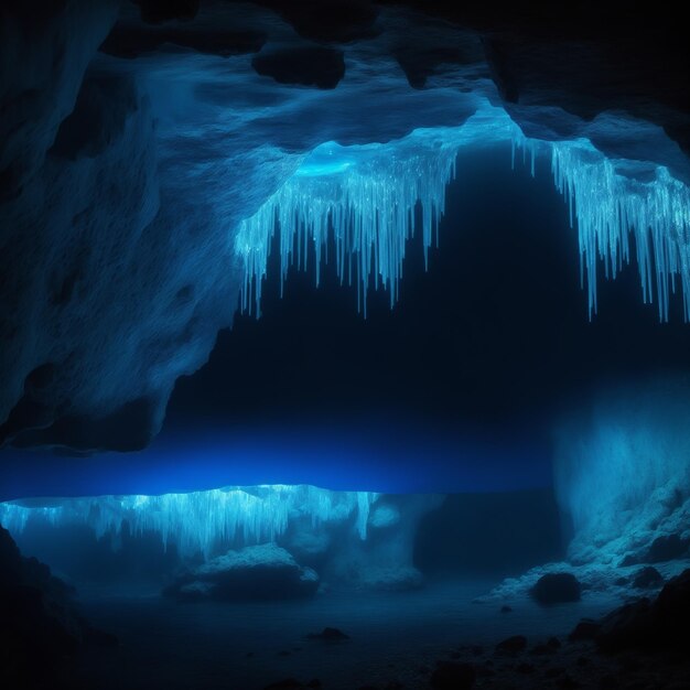 Photo lumière de bioluminescence des grottes sous-marines