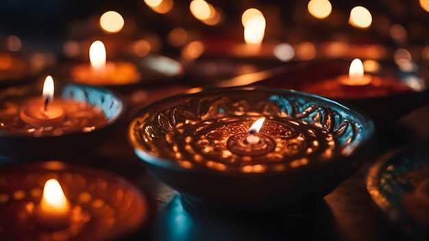 Photo lumière de bougie dans le festival de diwali tradition indienne