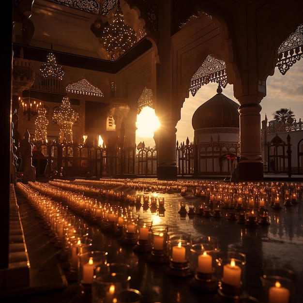 La lumière des bougies éclaire une mosquée pendant les prières du soir.