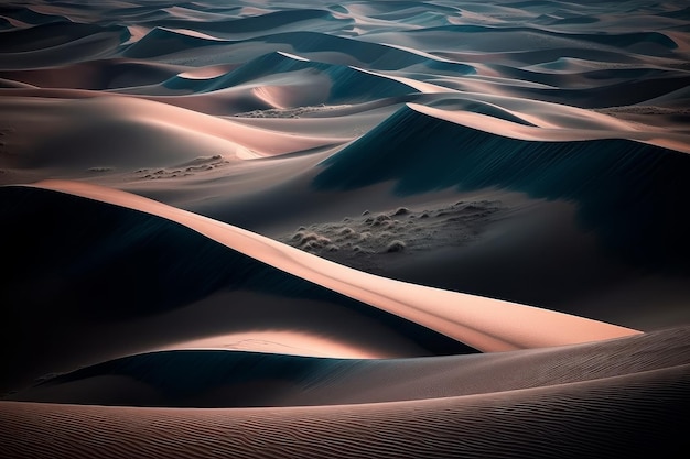 Une lumière brille sur les dunes de sable du désert.