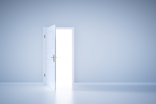 Photo la lumière brille de la porte ouverte. entrée