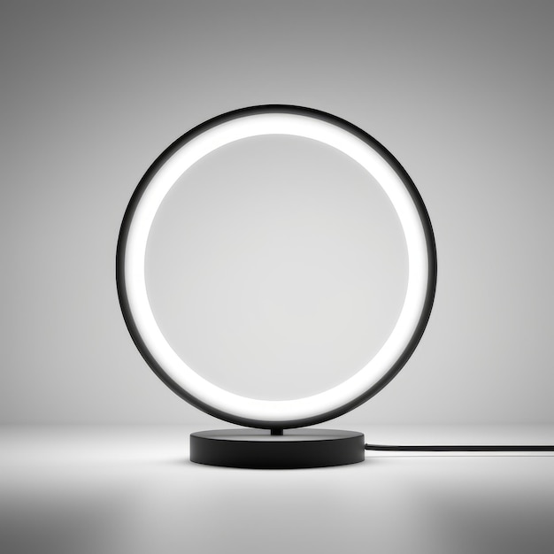 Photo lumière circulaire sur table noire design moderniste réaliste mais stylisé