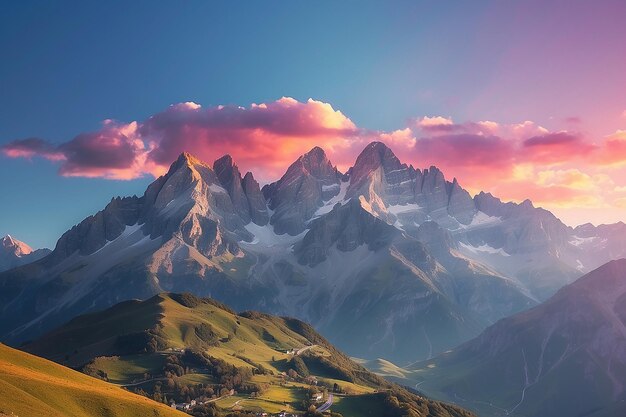 Photo la lumière colorée du soleil derrière les majestueux sommets des alpes françaises italiennes