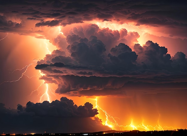 Lumière dans un ciel rouge foncé