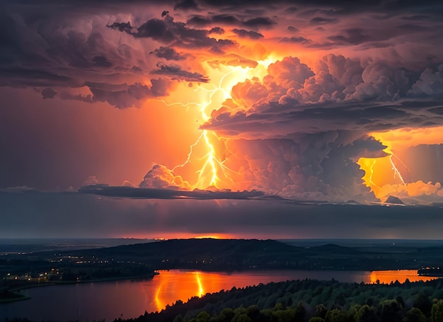 Lumière dans un ciel rouge foncé