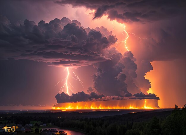 Lumière dans un ciel rouge foncé