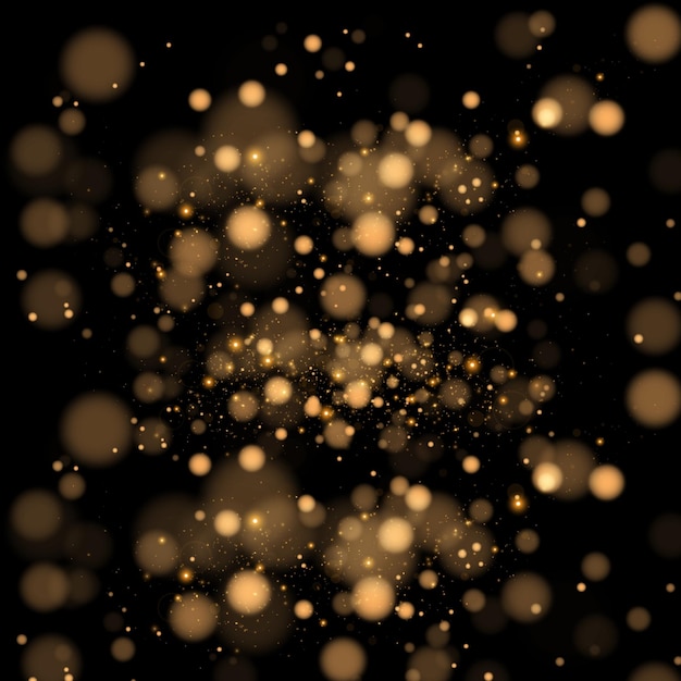 Lumière décentralisée en bokeh doré, scintillement de poudre, éclaboussure d'arrière-plan, poussière dorée, brume magique brillante.