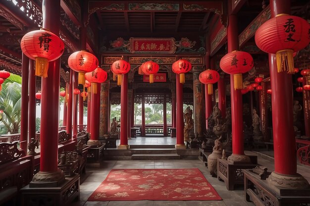 Photo lumière et décoration de lanternes temple chinois à georgetown penang malaisie