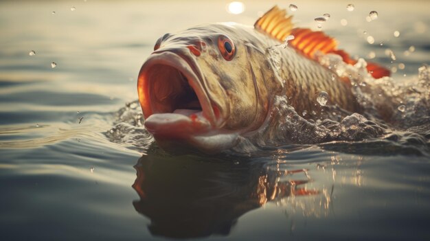 Photo la lumière dorée capture l'émotion d'un poisson à la bouche ouverte