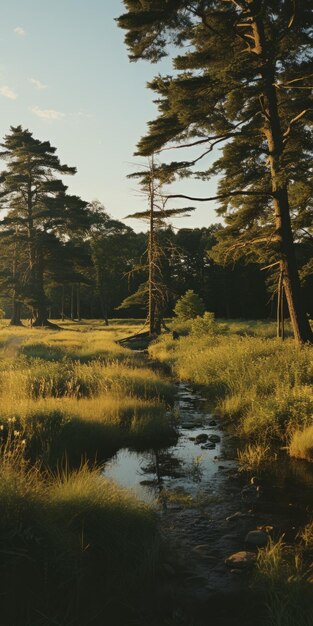 La lumière dorée capture un paysage d'été avec un objectif de 35 mm