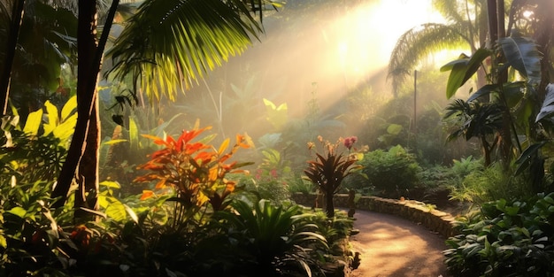 Photo lumière du matin dans un magnifique jardin de jungle