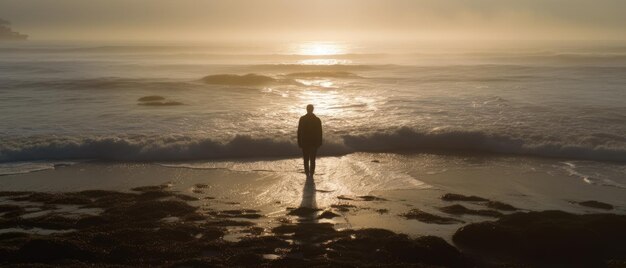 La lumière du matin de l'océan Un voyage photo de l'homme
