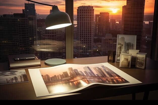 la lumière du paysage urbain au-dessus du bureau livre photo premium