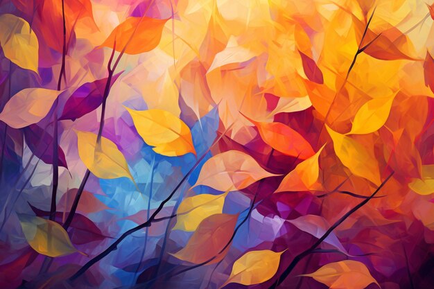 Une lumière du soleil abstraite de la nature à travers les feuilles d'automne colorées