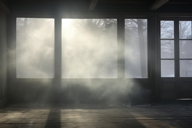 la lumière du soleil brille à travers une fenêtre sur une pièce avec un sol en bois génératif ai