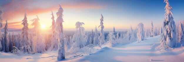 La lumière du soleil dans la forêt d'hiver