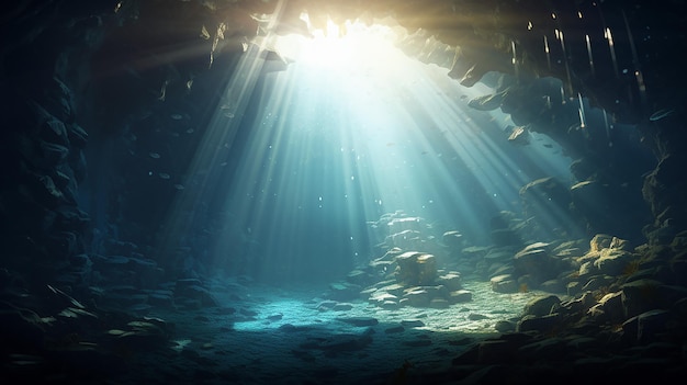 lumière du soleil dans la grotte sous-marine