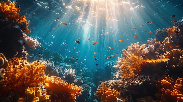 La lumière du soleil danse à travers l'eau éclairant les structures complexes des récifs coralliens