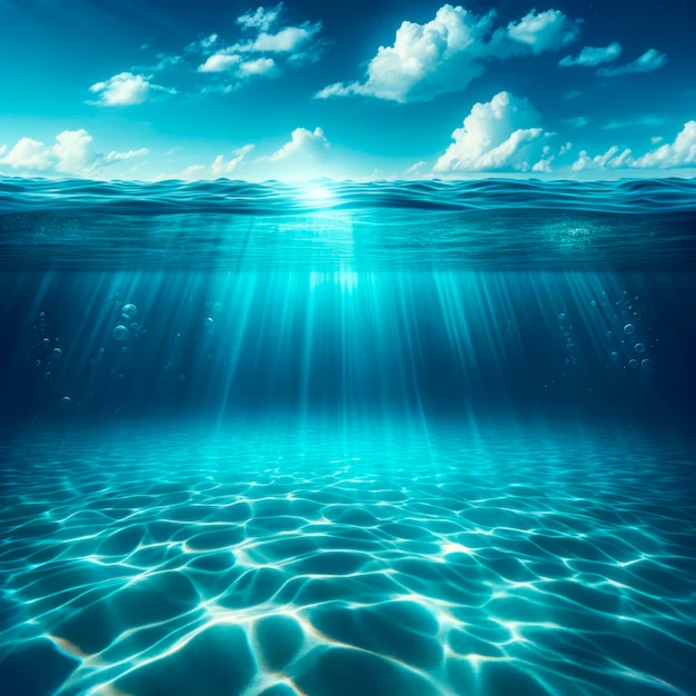 Photo la lumière du soleil qui traverse l'eau jusqu'au fond de l'océan arrière-plan de sérénité sous-marine ia générative