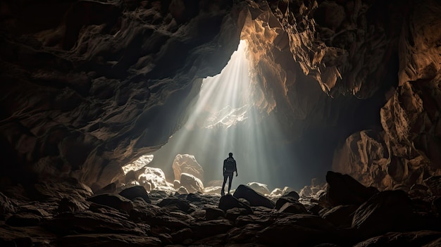 Photo la lumière de la grotte de spelunking