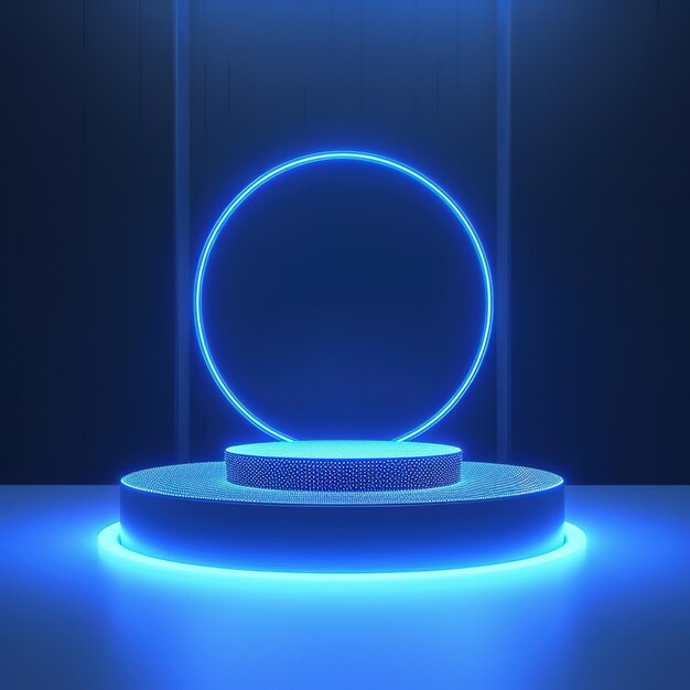 Une lumière led bleue avec un podium rond pour les produits d'affichage