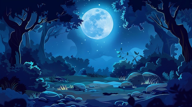 La lumière de la lune éclaire une forêt tranquille