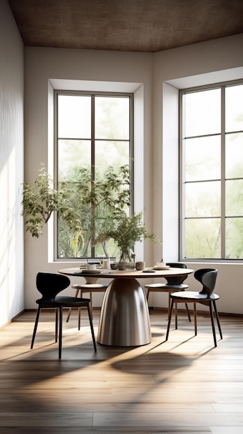 Lumière naturelle abondante dans une salle à manger minimaliste