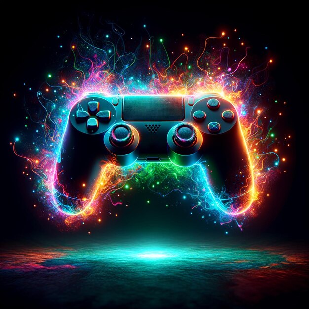 Lumière néon gamepad rouge et bleu brillent dans l'obscurité pleine couleur 6