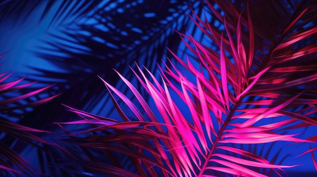Lumière et ombre sur fond de feuilles de palmier, teinte bleu violet