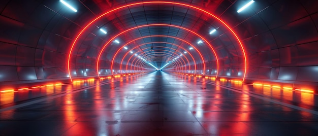 Lumière rouge clignotant à travers un tunnel dans l'obscurité pour l'impression de modèles de conception, de matériaux publicitaires, de newsletters, d'en-têtes, de logos, de panneaux de vente au détail et de publicité