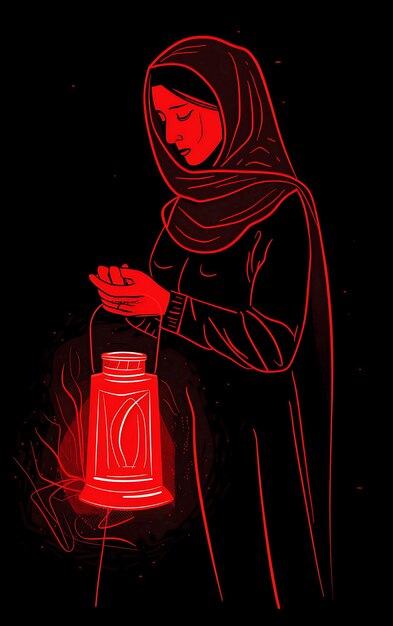 Photo une lumière rouge avec une femme tenant une cloche qui dit quote nun quote