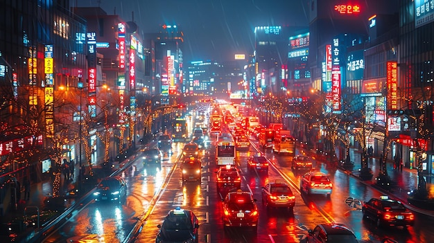 Lumières au néon dans la ville nocturne de Séoul