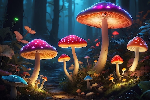 Des lumières aux couleurs vives avec des champignons et des champignins