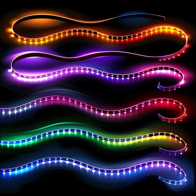 Lumières à bande LED à commande à distance avec des réglages de couleur Black Collage Y2K Shape Clipart Design