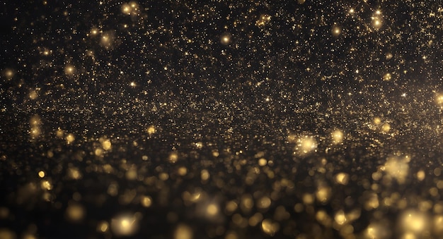 Lumières bokeh dorées abstraites sur fond noir concept de Noël et du Nouvel An